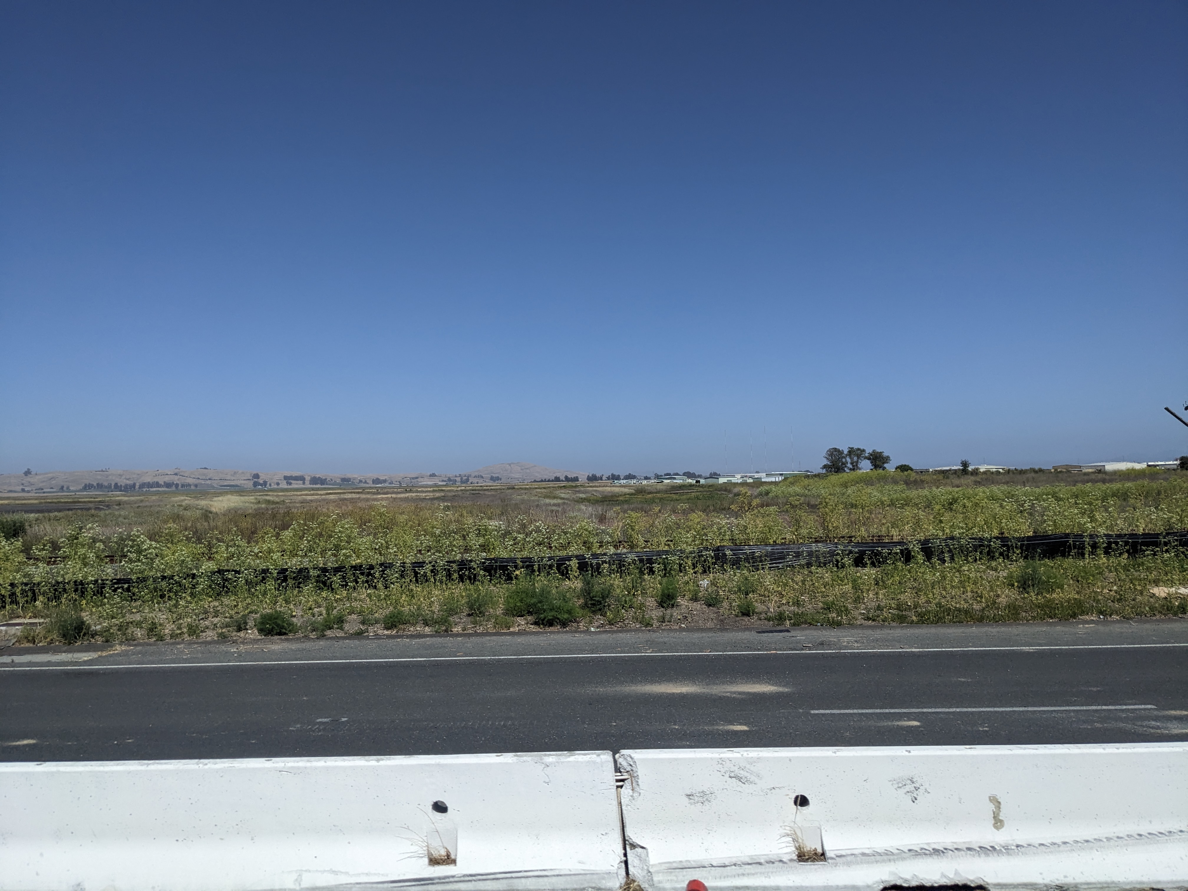 Right side view towards Marin County Airport from the bus on U.S. 101 in Novato