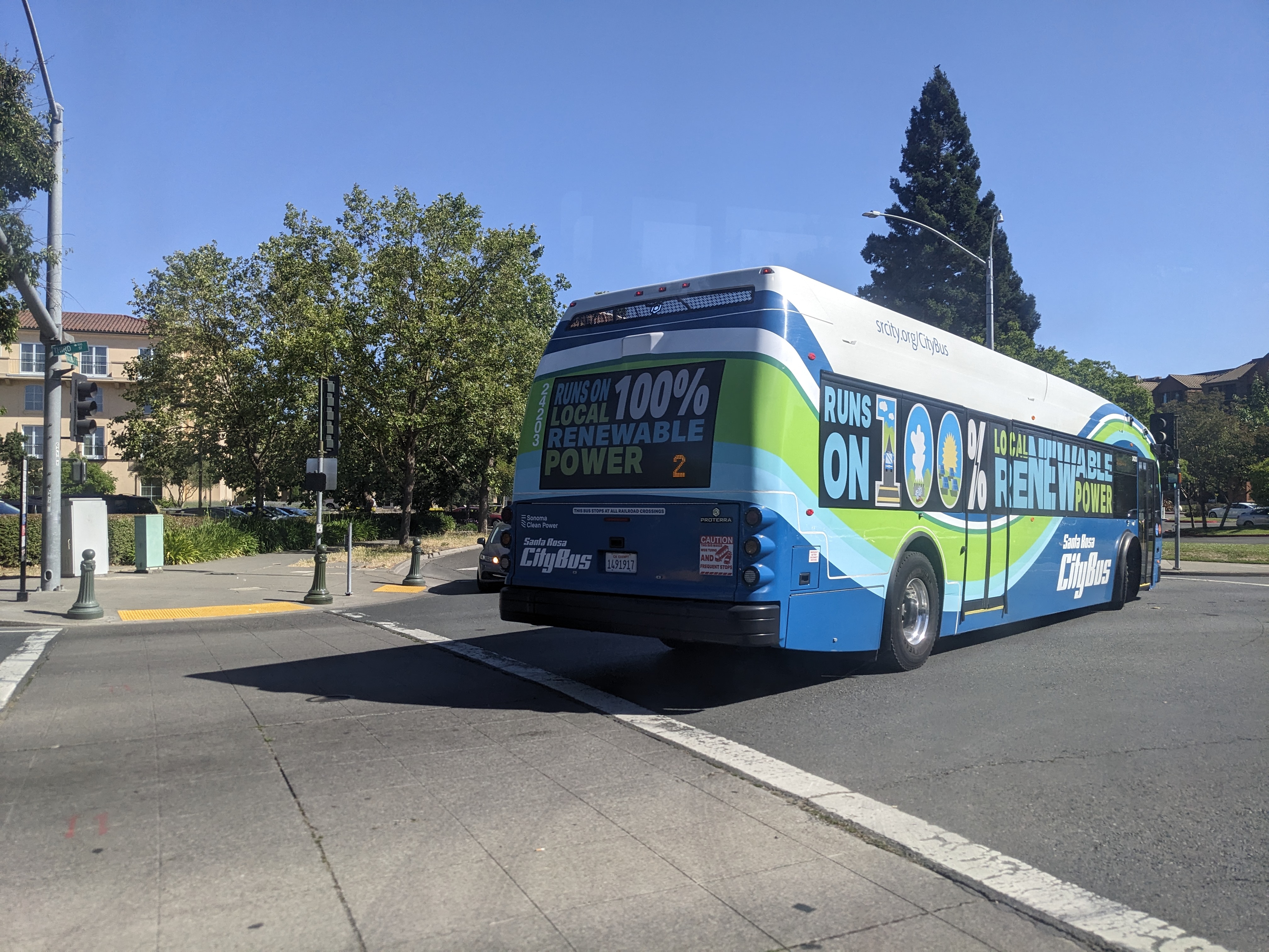 Back of the Santa Rosa CityBus Proterra ZX5